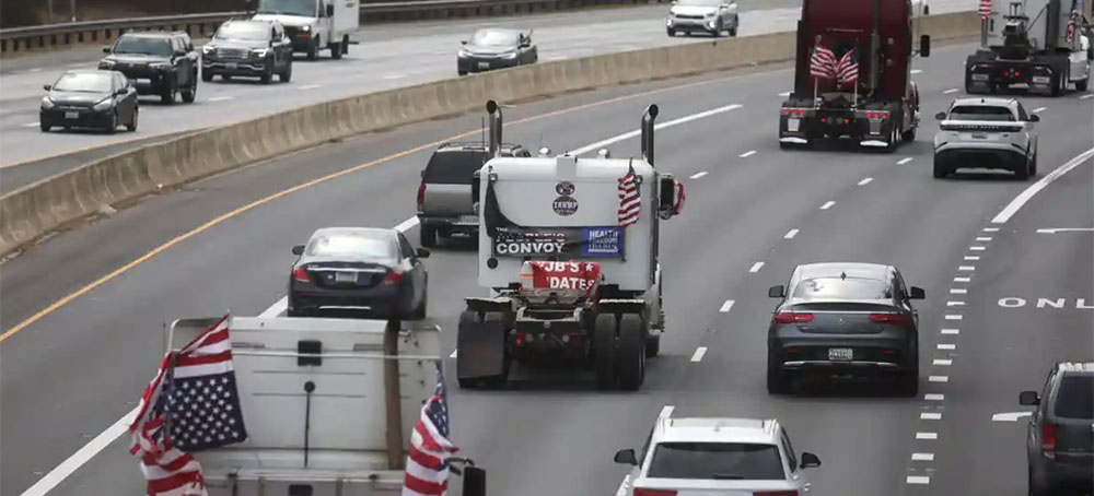 Truck Convoy Loops Around Washington DC to Protest COVID Restrictions
