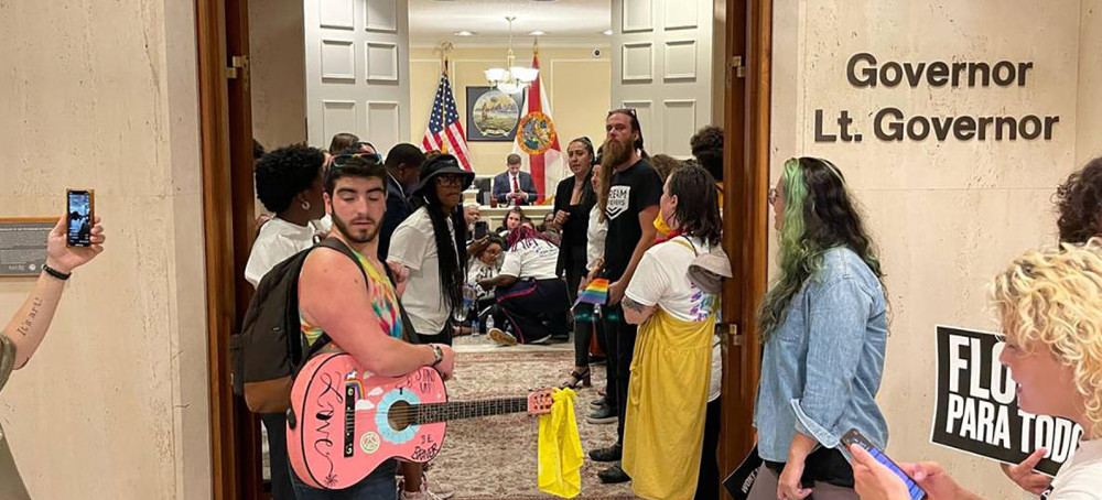 Protesters Occupy Ron DeSantis' Office in Opposition to Anti-Diversity Bills