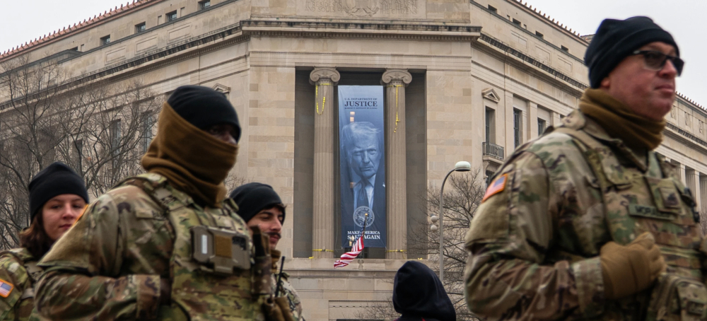 Giant Banner Featuring Trump’s Face Is Displayed on Justice Department Headquarters